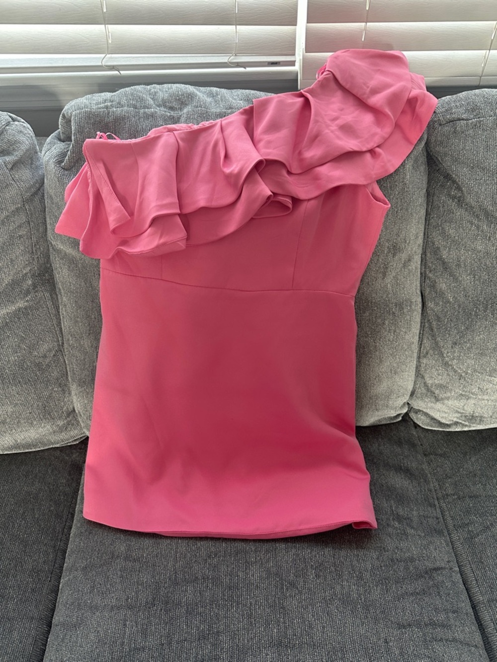 American Threads One-Shoulder Ruffle Dress in Pink, Perfect for Sorority Rush